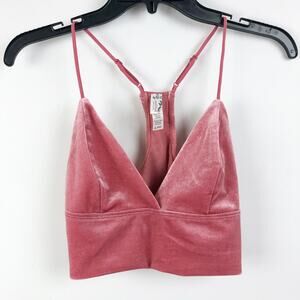 Wishlist Womens Bralette Top Medium Pink Stretch V-Neck Racerback Velour NWOT